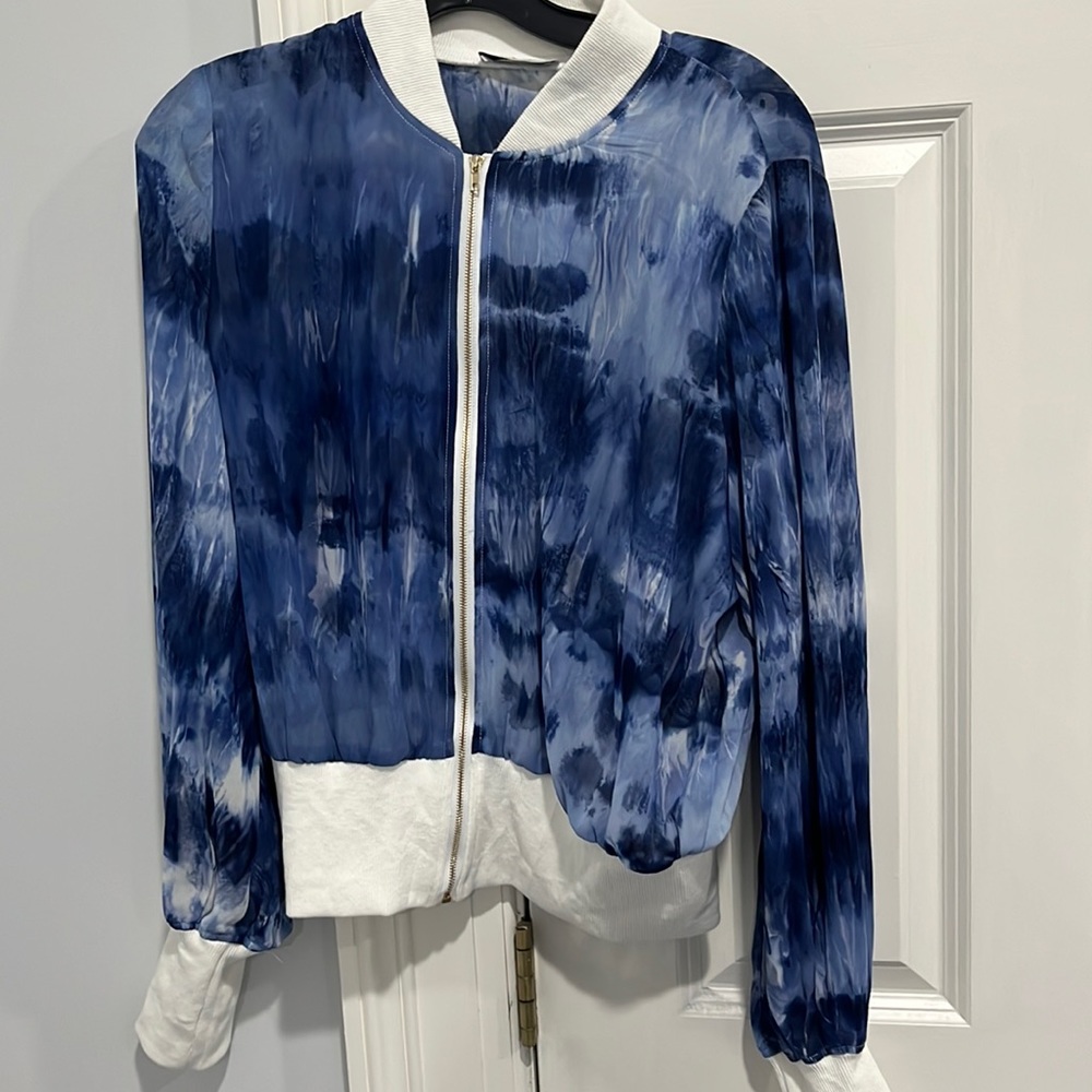 Blue and white bomber